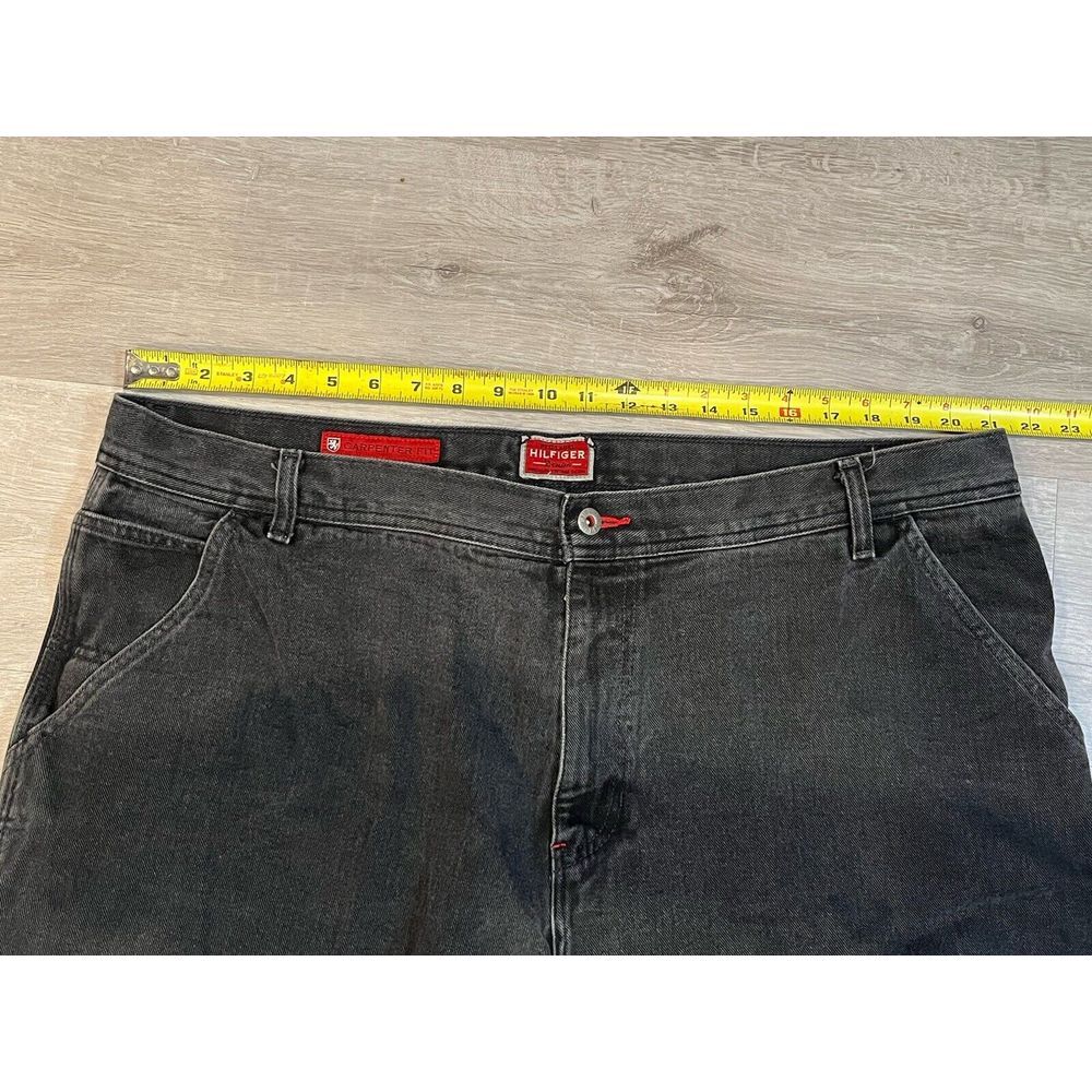 Vintage Tommy‎ Hilfiger Mens 42 Distressed Spell Out Baggy Denim Shorts Black - Picture 3 of 8